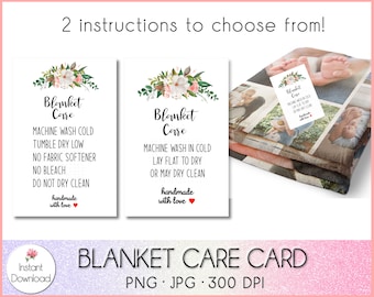 Blanket Care Card Printable, Wash Instructions (Digital Download)