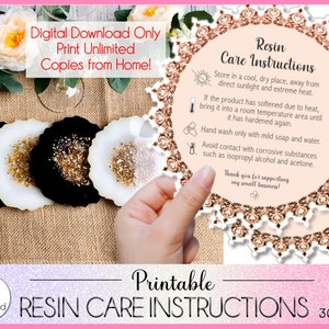 Resin Care Card, Printable Resin Care Instructions