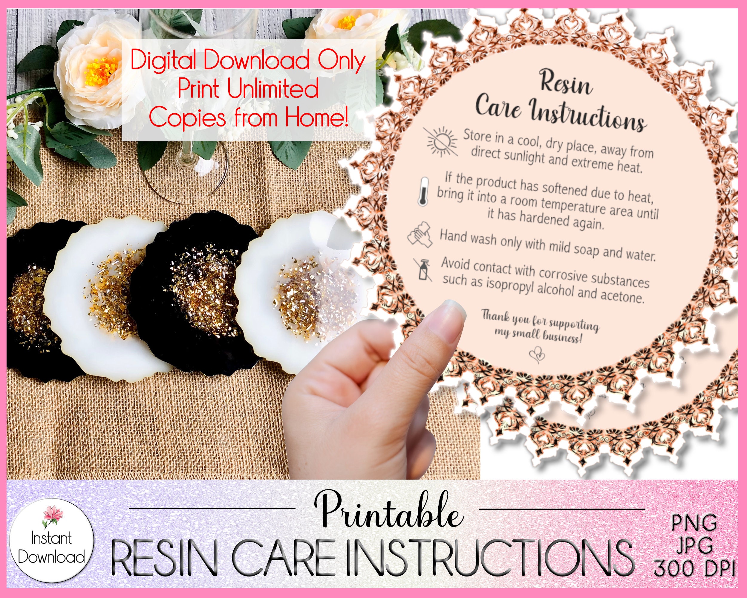 Resin Care Card Printable Resin Care Instructions Etsy UK