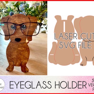 Teckel lenzenvloeistof houder SVG, Glowforge SVG-bestand, brillen staan, glazen houder, lenzenvloeistof display