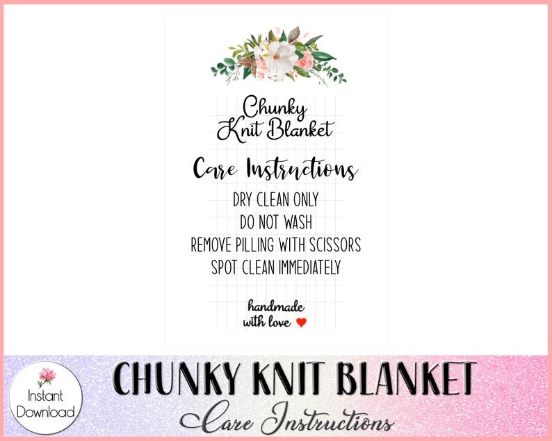 Chunky Knit Blanket Care Card Blanket Washing Instructions Etsy