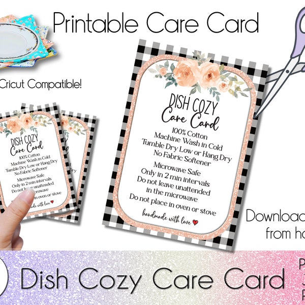 Printable Care Card for Dish Cozy, Plate Care Card Digital Download