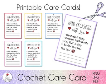 Printable Crochet Care Card, Print then Cut Cricut Compatible