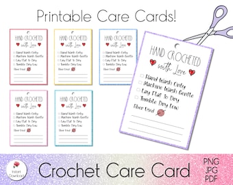 Printable Crochet Care Card, Print then Cut Cricut Compatible