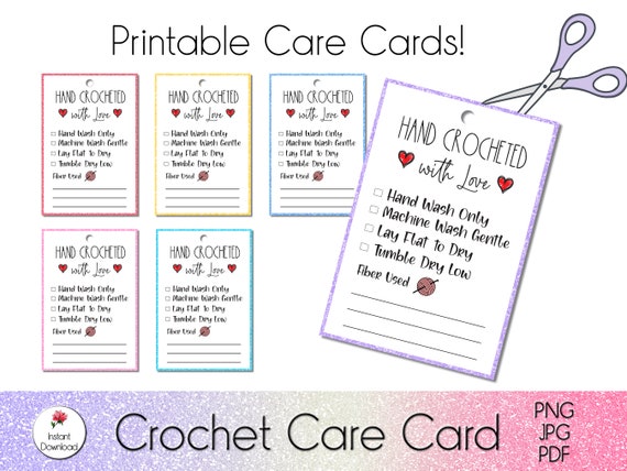 Printable Crochet Care Card, Print then Cut Cricut Compatible