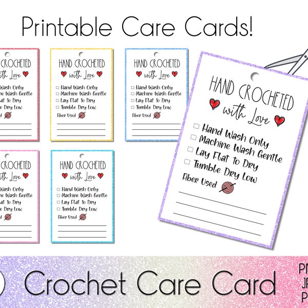 Printable Crochet Care Card, Print then Cut Cricut Compatible