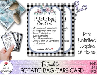 Care Card for Microwaveable Potato Bag, Microwave Instructions for Potato Pouch