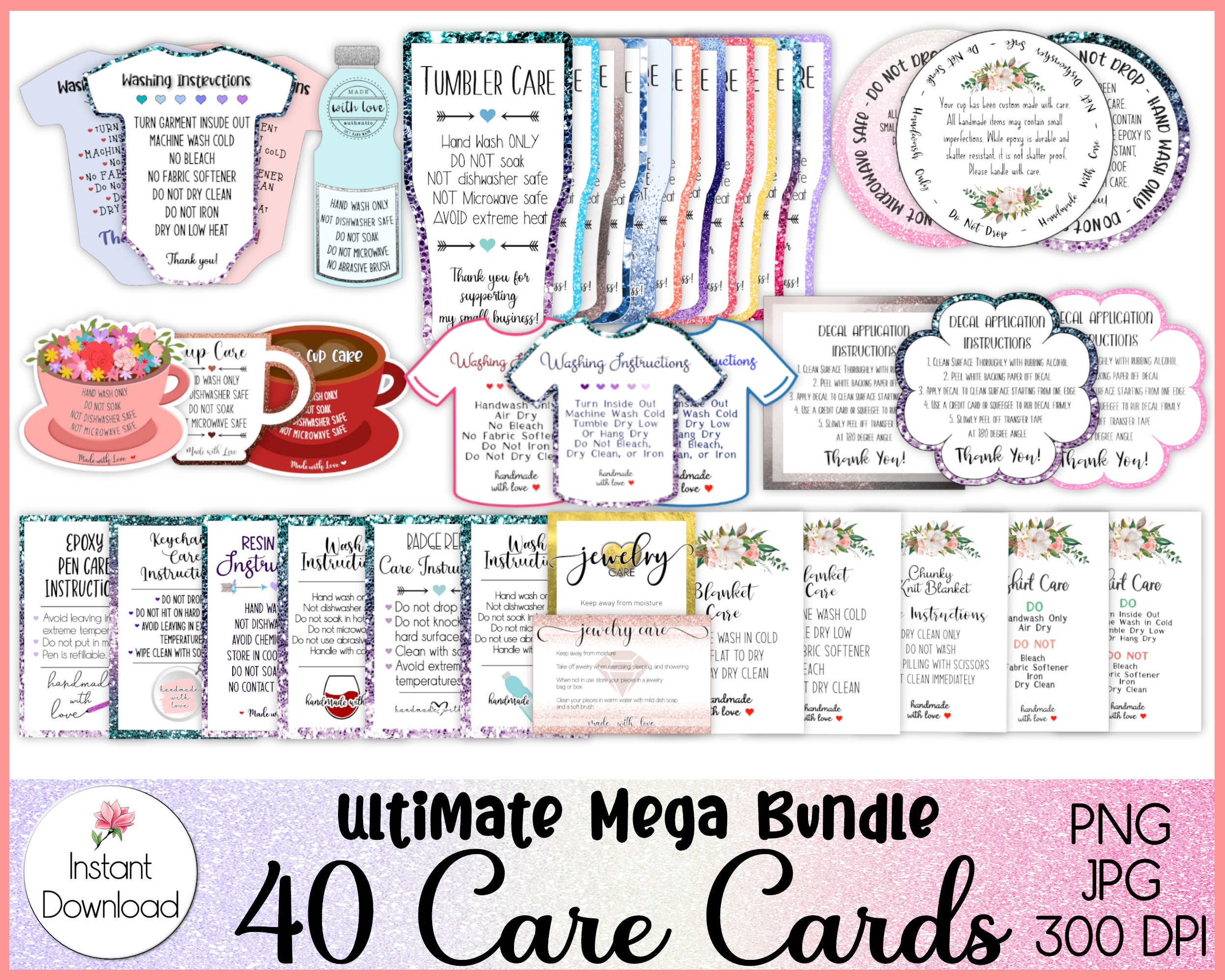 M&H Invites 100 Iced Tumbler Care Instructions Cards - Cup Care Instruction Insert for Small Business - Customer Directions Cards for Tumbler with