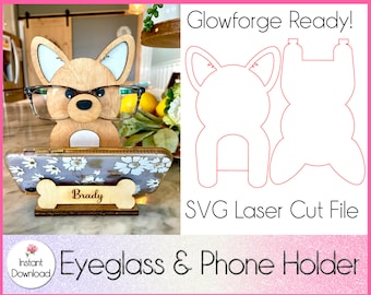 Corgi Eyeglass and Phone Holder SVG, Glowforge SVG file, Eyeglasses Stand, Phone Stand, Glasses Holder, Eyeglass Display