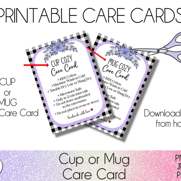 Cup Cozy or Mug Cozy Care Card, Printable Wash Instructions