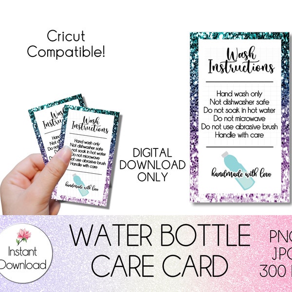 Water Bottle Care Card, Printable Wash Instruction PNG