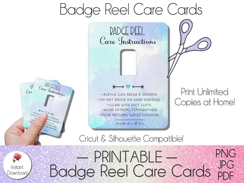 Printable Badge Reel Care Card Badge Reel Template PNG PDF - Etsy