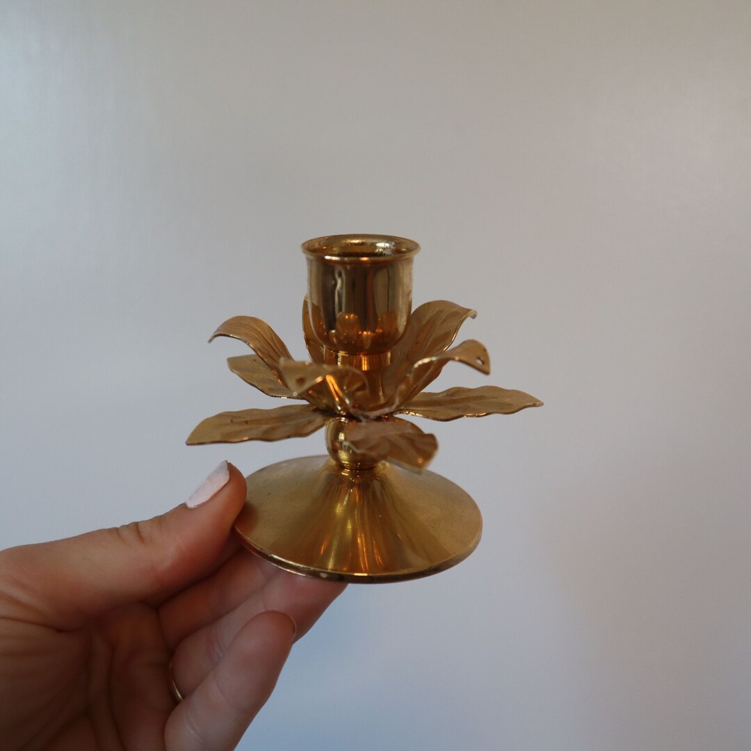 Gold Lotus Taper Candle Holder Etsy