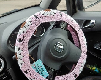 Crochet steering wheel cover, flower wheel cover, UK