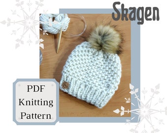 NEW! EASY Knitting Pattern Chunky Skagen Beanie Knit Pattern - Scandi Inspired - Bulky Knit - Simple Hat Pattern - English & Danish