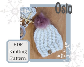 NOVO! Padrão de tricô FÁCIL Padrão de malha de gorro Oslo robusto - Inspirado em Scandi - Malha volumosa - Padrão de chapéu simples