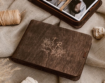 Caja de fotos de madera rústica oscura de 13x18cm (5x7). Caja de recuerdos de pareja. Caja de regalo con foto rústica. Caja de recuerdos de boda para parejas.