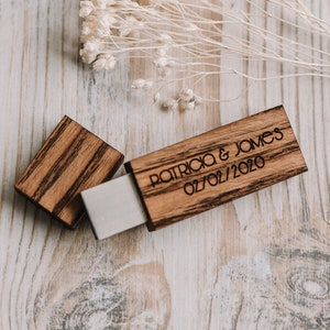 Set of 5 pcs. Rustic style wood USB flash drive. Custom USB engraved flash drive