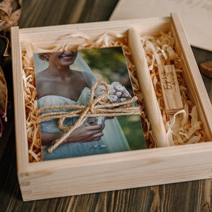 Set van 5st. 10x15cm (4x6) natuurlijke houten fotodoos. Koppel geheugendoos met USB3.0-flashstation. Houten foto geschenkdoos. Geheugen aandenken doos