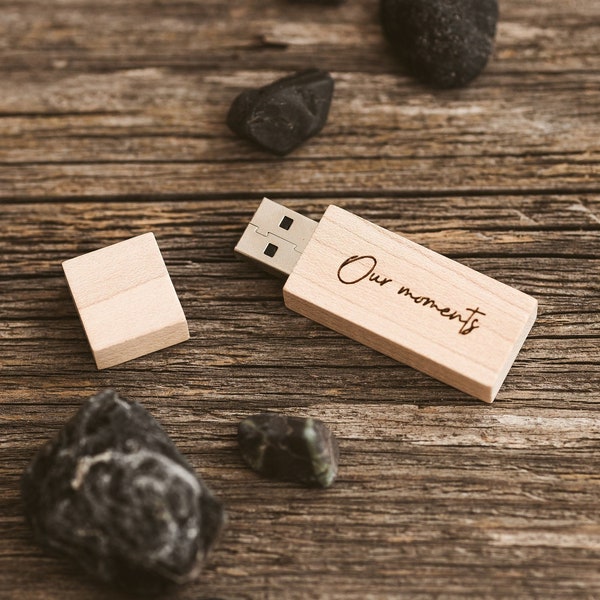 Natural maple wood USB custom engraved thumb drive. Wedding USB flash drive. 16GB USB flash drive. Memory stick for pictures