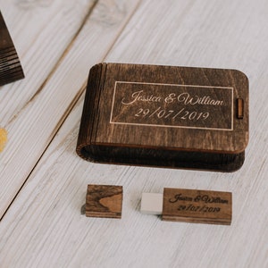 Personalised dark vintage USB box with wooden USB 3.0 flash drive (optional)