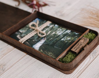 Set of 5 pcs 13x18cm (5x7) dark rustic wooden photo box. Couple memory box with USB. Rustic photo gift box. Wedding keepsake box for couples
