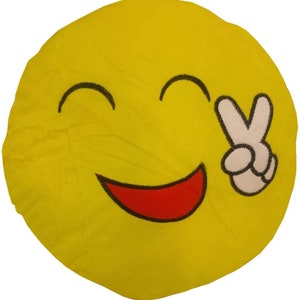 Smile Styles Emoticons Yellow Round Cushion Emoji Pillows Cute Soft Stuffed Toy Decor Smiley Face 35cm x 35cm Cartoon Expression Victory