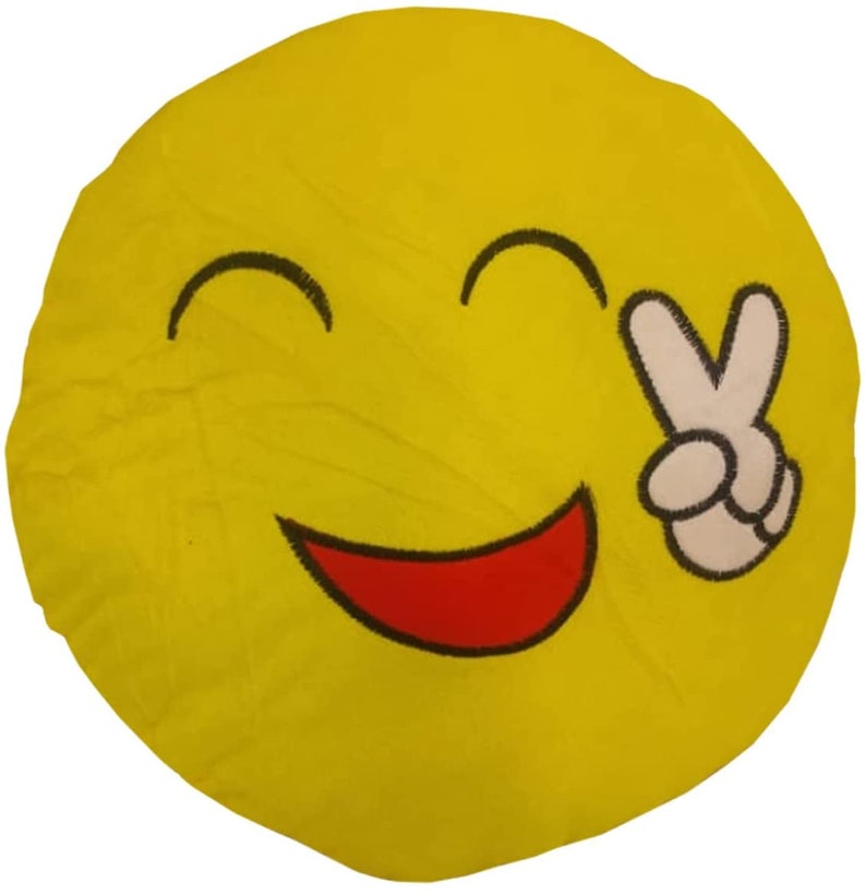 Smile Styles Emoticons Yellow Round Cushion Emoji Pillows Cute Soft Stuffed Toy Decor Smiley Face 35cm x 35cm Cartoon Expression Victory