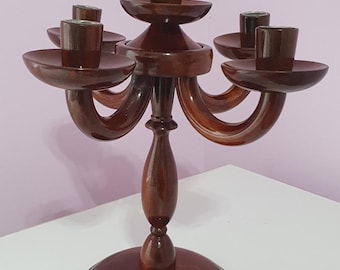 12" Wood Crafted Antique Premium Candle Stand | Candlestick Light Holder | Home Decorative Desk Decor, 5 candles holder stand