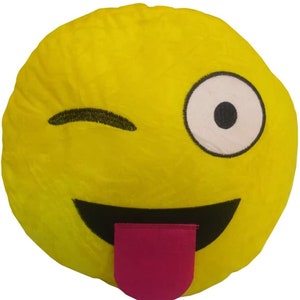 Smile Styles Emoticons Yellow Round Cushion Emoji Pillows Cute Soft Stuffed Toy Decor Smiley Face 35cm x 35cm Cartoon Expression winking eye