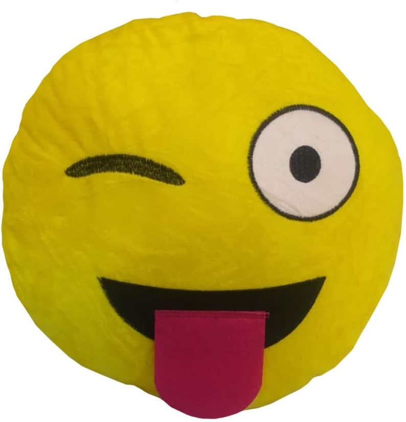 Smile Styles Emoticons Yellow Round Cushion Emoji Pillows Cute Soft Stuffed Toy Decor Smiley Face 35cm x 35cm Cartoon Expression winking eye