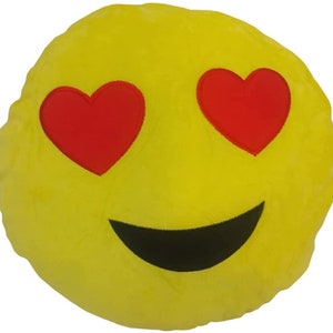 Smile Styles Emoticons Yellow Round Cushion Emoji Pillows Cute Soft Stuffed Toy Decor Smiley Face 35cm x 35cm Cartoon Expression heart eye