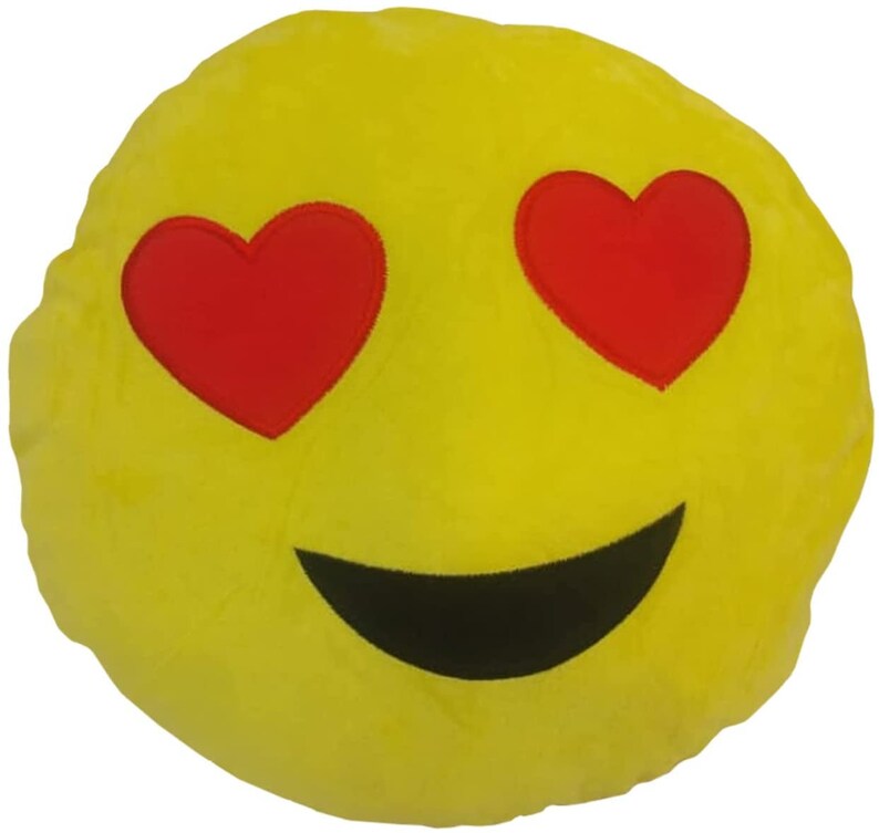 Smile Styles Emoticons Yellow Round Cushion Emoji Pillows Cute Soft Stuffed Toy Decor Smiley Face 35cm x 35cm Cartoon Expression heart eye