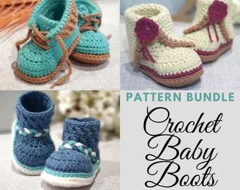 Baby Booties süßes HÄKELMUSTER BUNDLE Baby Stiefelchen. Babyschuhe häkeln Muster x 3 in 4 Größen für jedes Muster