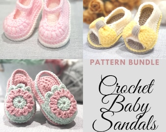 Crochet Baby Sandals Pattern Bundle: 3 Designs, Infant to 12 Months (PDF Pattern)