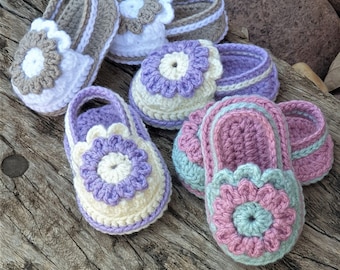 Crochet Baby Sandal Booties Pattern: Flower Detail, 0-12 Months (PDF Pattern)
