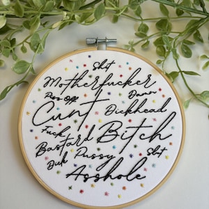 Curse Confetti Embroidery Hoop | handmade | hand embroidered | vulgar embroidery | profane | funny | adult | swear word | gift | curse word