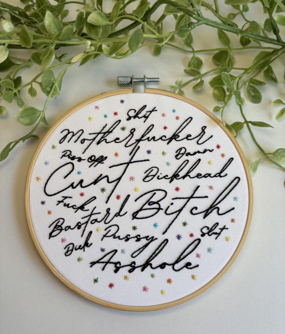 Curse Word Embroidery Hoop: Vulgar Confetti Decor, 6 inch
