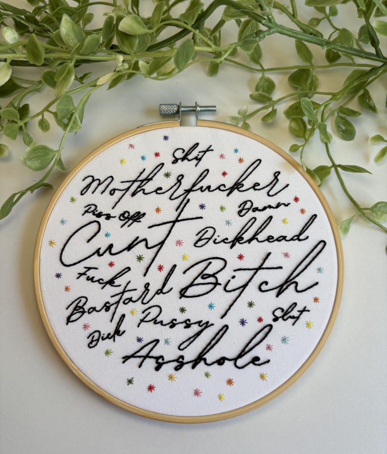 Curse Word Embroidery Hoop: Vulgar Confetti Decor, 6 inch image 1