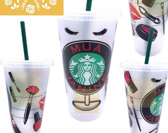 Wake Up and Makeup Cup | MUA Wake Up and Makeup | Makeup Artist | Cosmetology | Custom Starbucks Cup | Makeup Starbucks Cup | Lipstick
