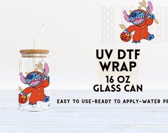 UV DTF Halloween, Halloween Decal, Alien Devil, UV Dtf Wrap, Ready to Apply, Permanent Adhesive, Waterproof, Dtf Transfer, Cup Wrap