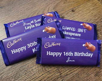 Custom personalised purple cadbury chocolate wrapper bar, novelty, dairy milk any text, Easter, personal birthday, anniversary wedding gift