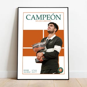 Carlos Alcaraz – Roland Garros 2025 – Póster Digital de Campeón de Tenis – Arte para Imprimir