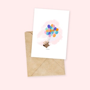 Birthday Balloons - Cute and unique Otter character |  A2 (4.25x5.5in) Folded Card with Kraft Envelope
