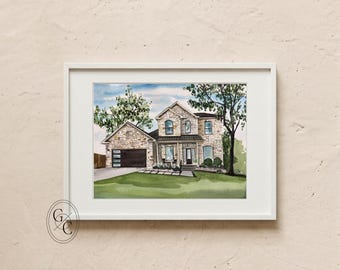 Custom Watercolor House Portrait, Anniversary Gift