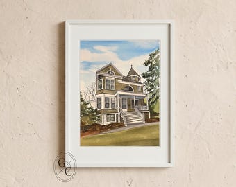 Custom Watercolor Home Portrait, Personalized Christmas Gift