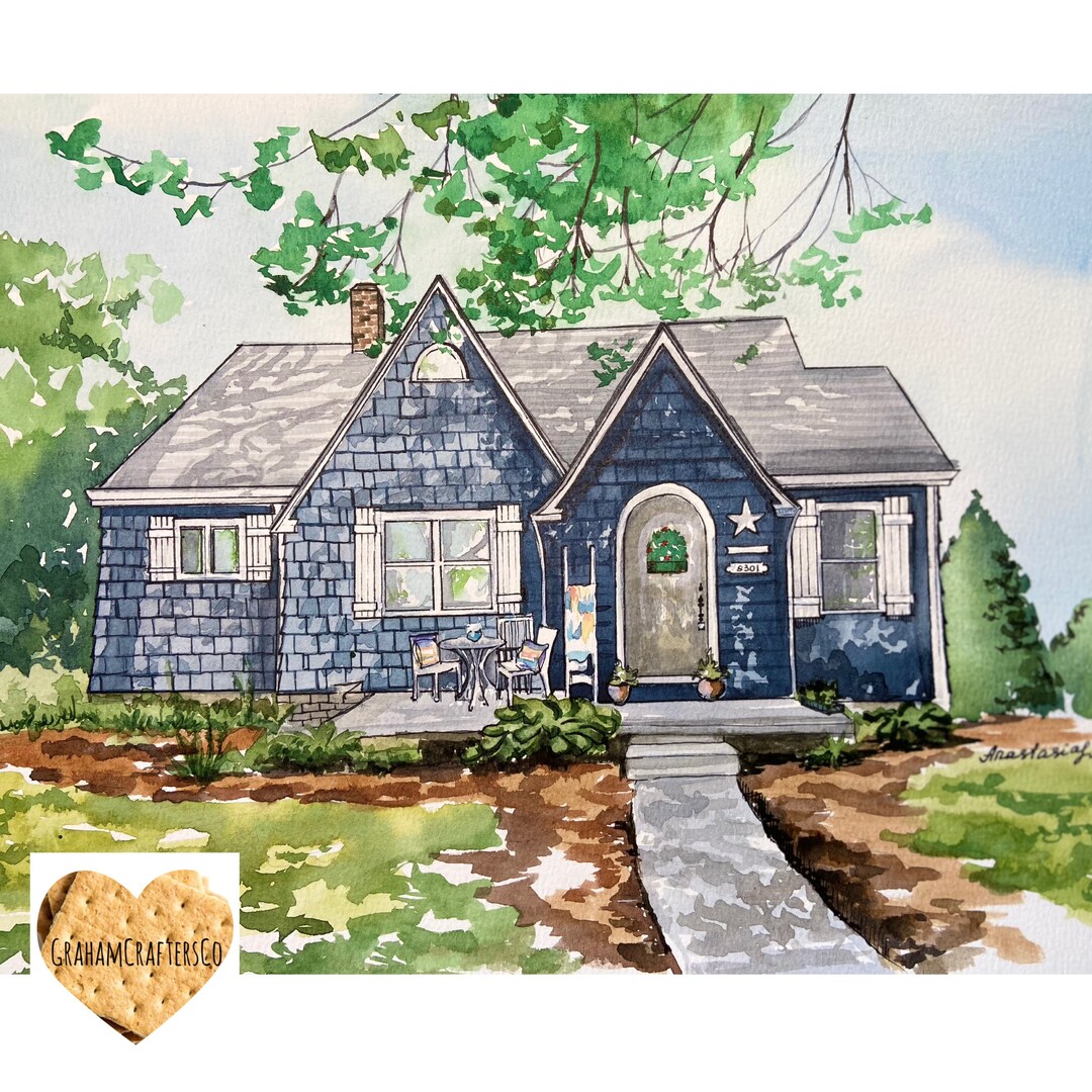 Watercolor House Portrait, Custom Watercolor Home Portrait