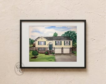 Custom Watercolor House Portrait, Christmas Gift, Hand-Painted Home