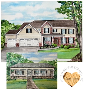 Custom Watercolor House Portrait: Hand-Painted First Home Gift
