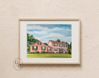Custom Watercolor House Portrait: Hand-Painted First Home Gift